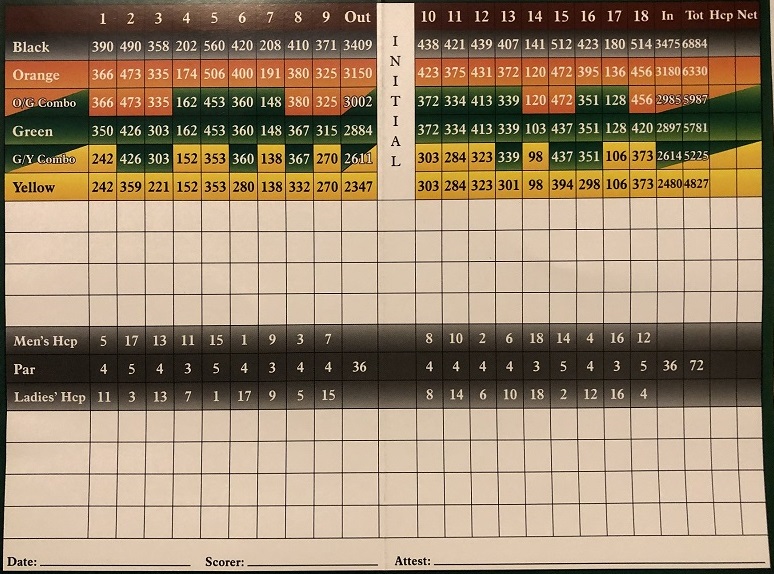 Cross Creek Golf Score Card 